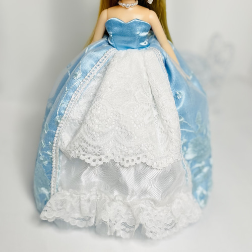 青いドレス リカちゃん ドレス 着せ替え服 カチューシャ パニエ レース