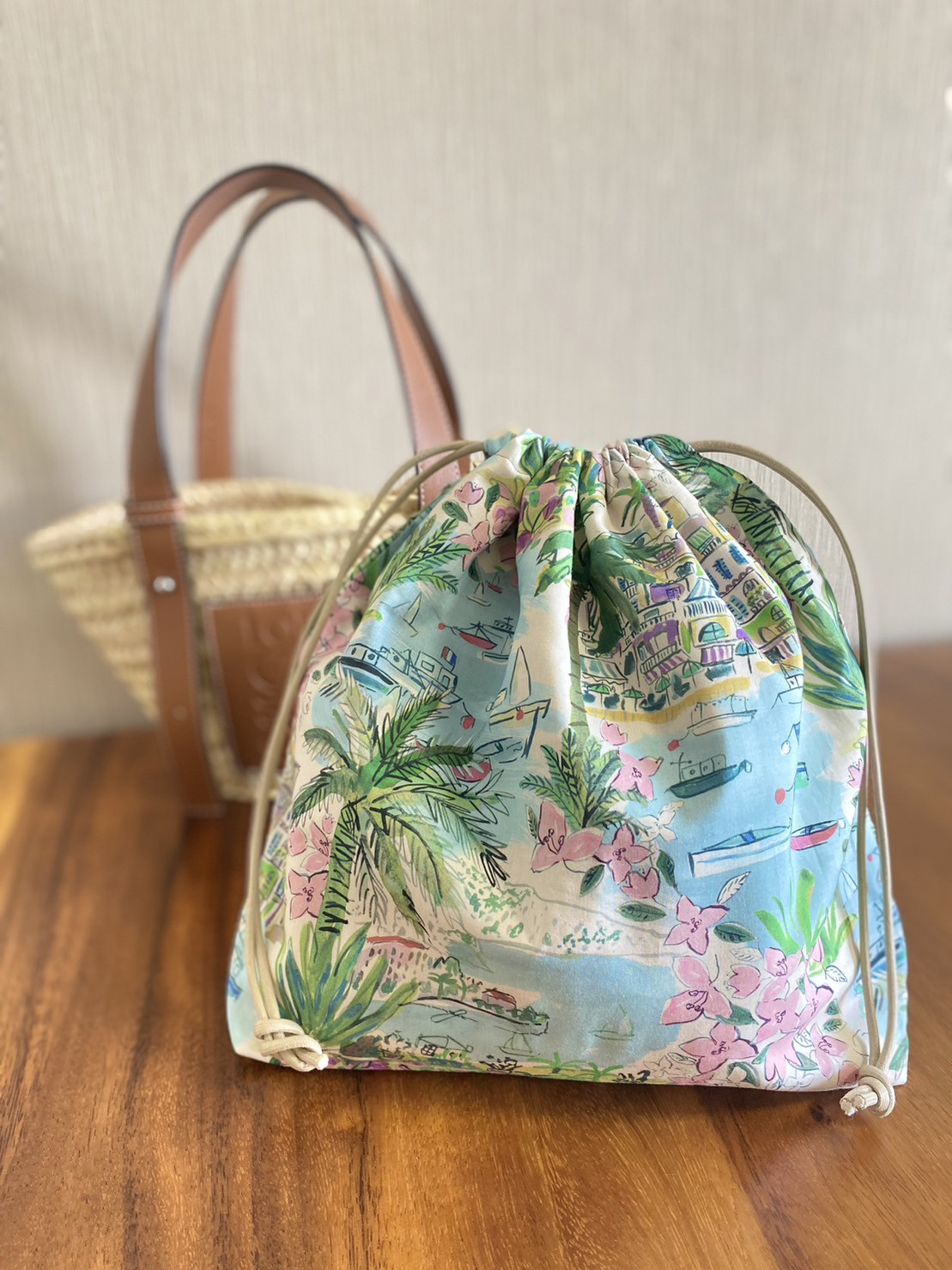 特注生地の再販！　ロエベカゴバッグSサイズ用　巾着　インナーバッグ　おまけ付