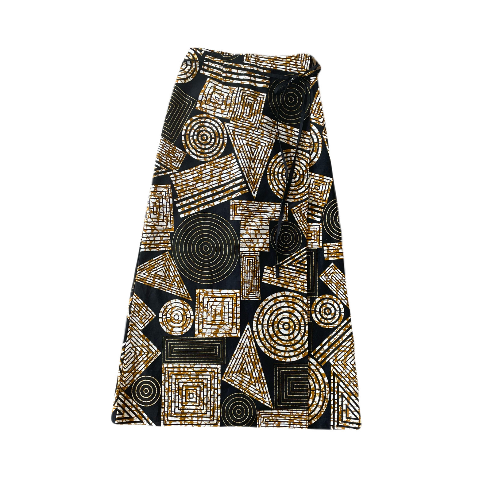 アフリカンプリント　ラップスカート　◯△⬜︎ ブラック　アフリカ布