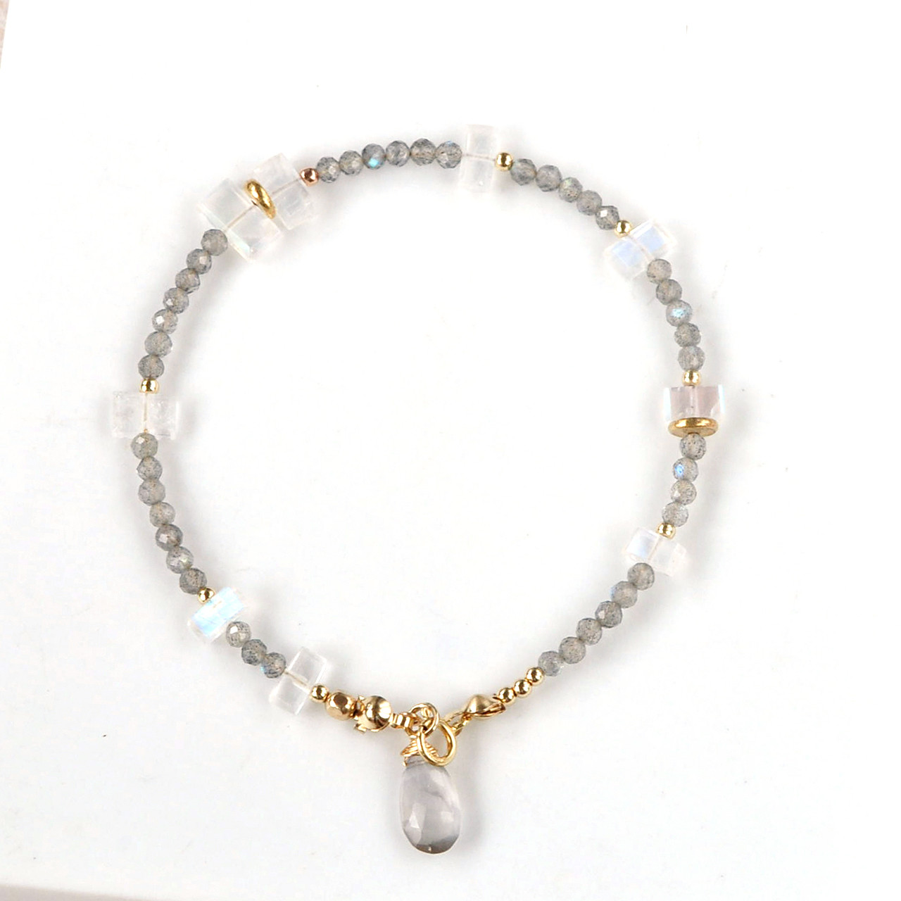 ラブラドライトxレインボームーンストーンxセイロンムーンストーンブレスレット14kgf