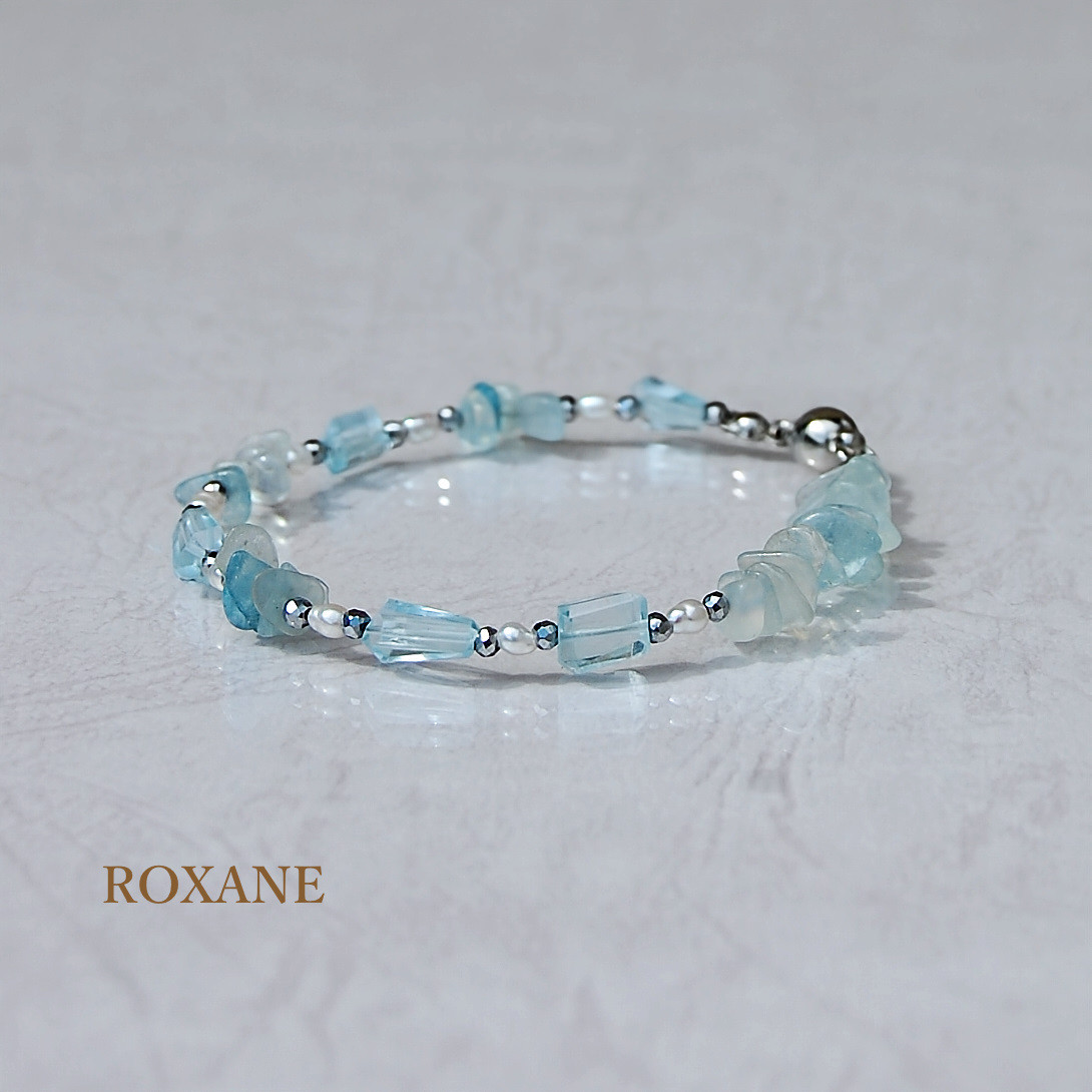 【蒼華】　スカイブルートパーズ×アクアマリン　天然石ブレスレット【金属アレルギー対応
