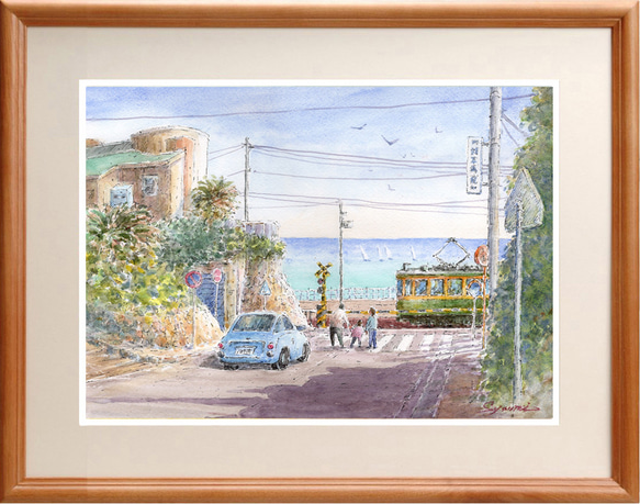 水彩画原画　江ノ電・鎌倉高校前踏切16　＃678 水彩画原画 江ノ電・鎌倉高校前踏切16 ＃678 絵画 syoumei 通販