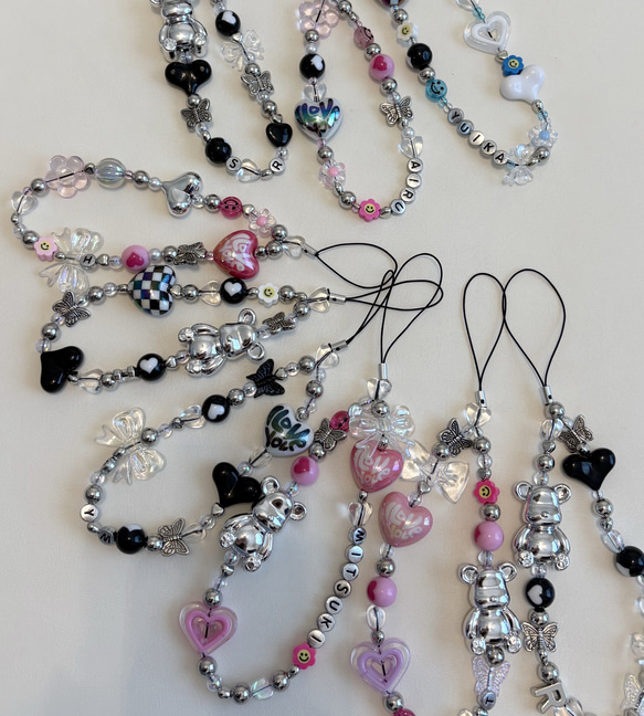 オーダー可】ハンドメイド☆ビーズストラップ 携帯ストラップ なな