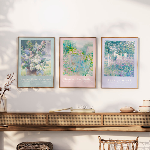 花の風景画 アートポスター 3枚セット アンティーク インテリア