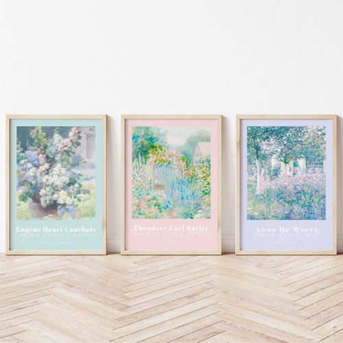 花の風景画 アートポスター 3枚セット アンティーク インテリア
