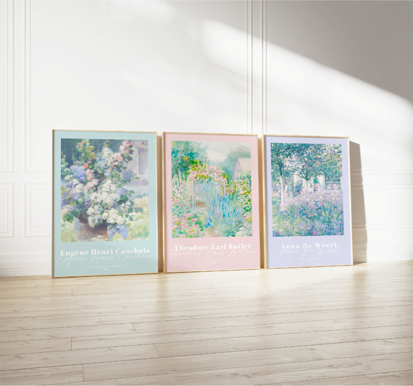 花の風景画 アートポスター 3枚セット アンティーク インテリア