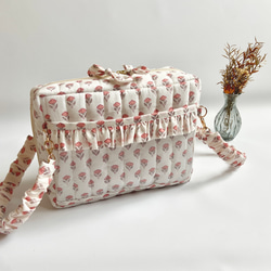 インド/ブロックプリント】d. ふわふわキルトの布バスケット(水色