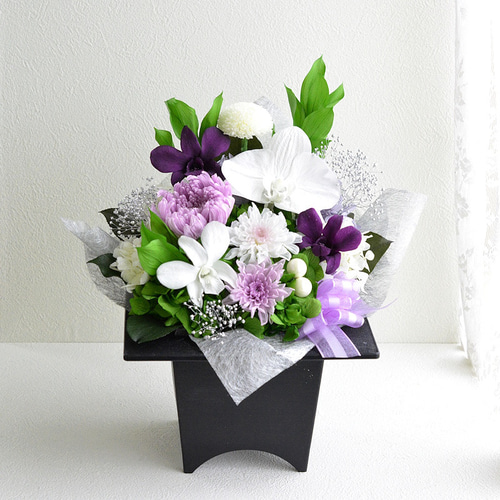 プリザーブドフラワー仏花　高さ31cm 一対　お盆お供え花　花器付き お供え プリザーブドフラワー 仏花 彼岸 お供え物 花