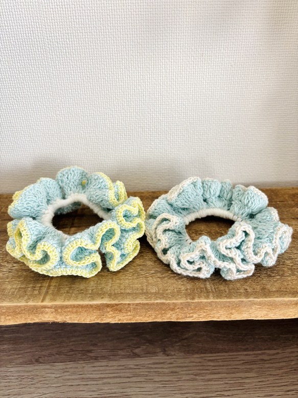 シュシュ ヘアゴム  かぎ針編み  水色ラメ かぎ編みシュシュ(ラムネ色 ) シュシュ ＆ Bob 通販 19656708