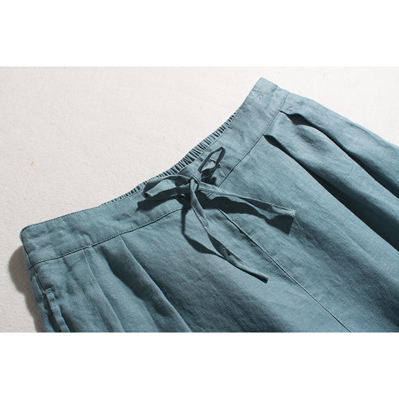 9分丈リネンパンツ　ゆとりゴムウエストリネンパンツ　4色　フリーサイズ　L679