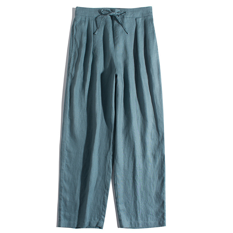 9分丈リネンパンツ　ゆとりゴムウエストリネンパンツ　4色　フリーサイズ　L679