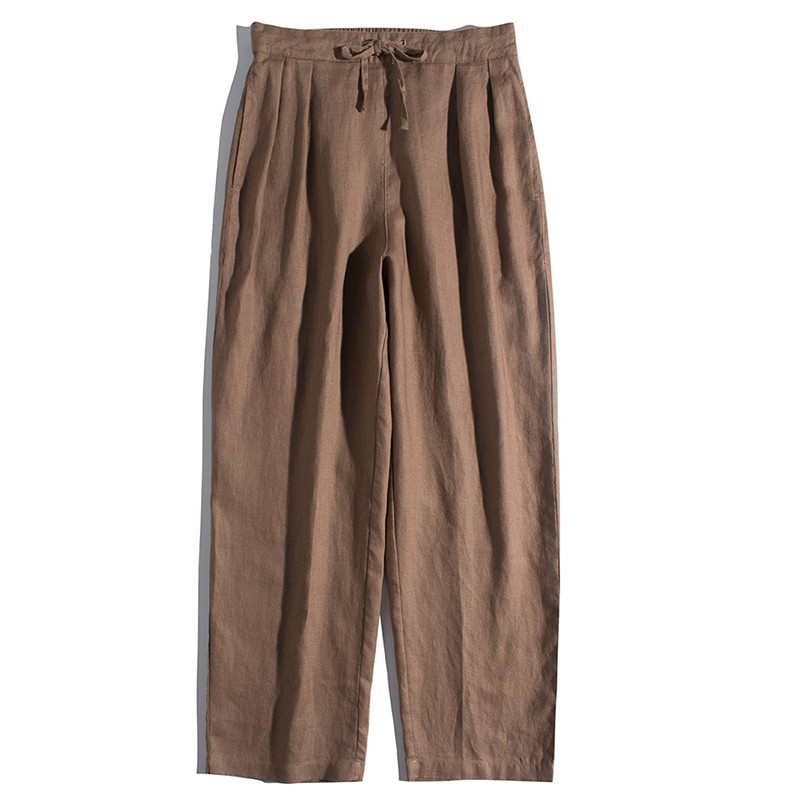9分丈リネンパンツ　ゆとりゴムウエストリネンパンツ　4色　フリーサイズ　L679