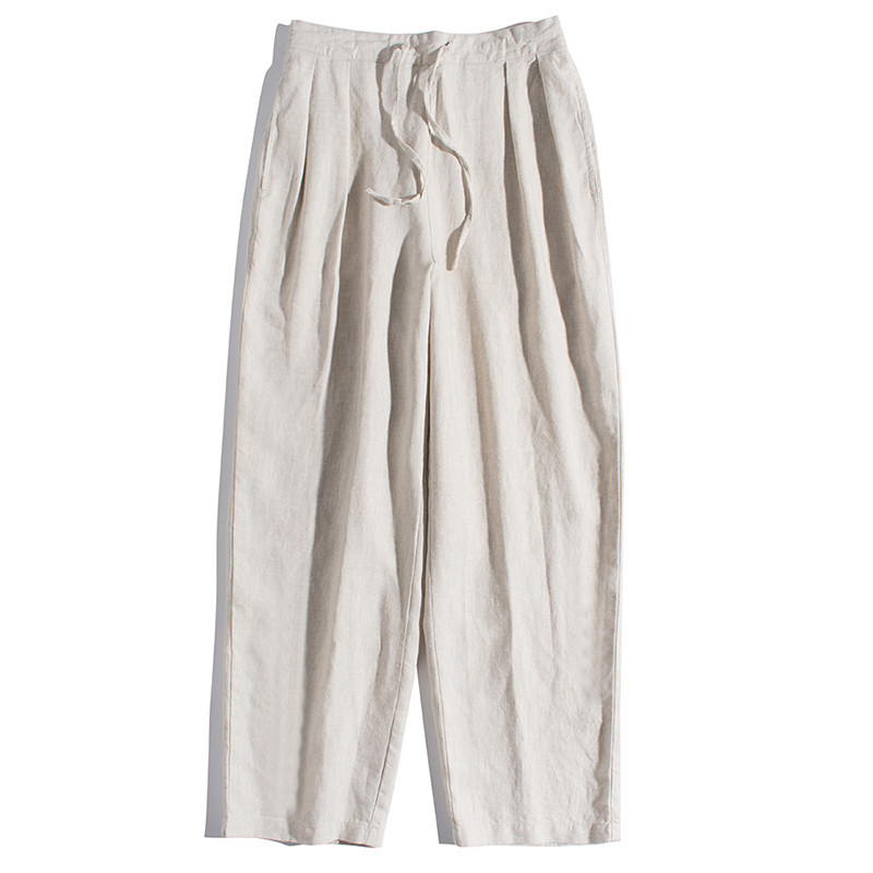 9分丈リネンパンツ　ゆとりゴムウエストリネンパンツ　4色　フリーサイズ　L679