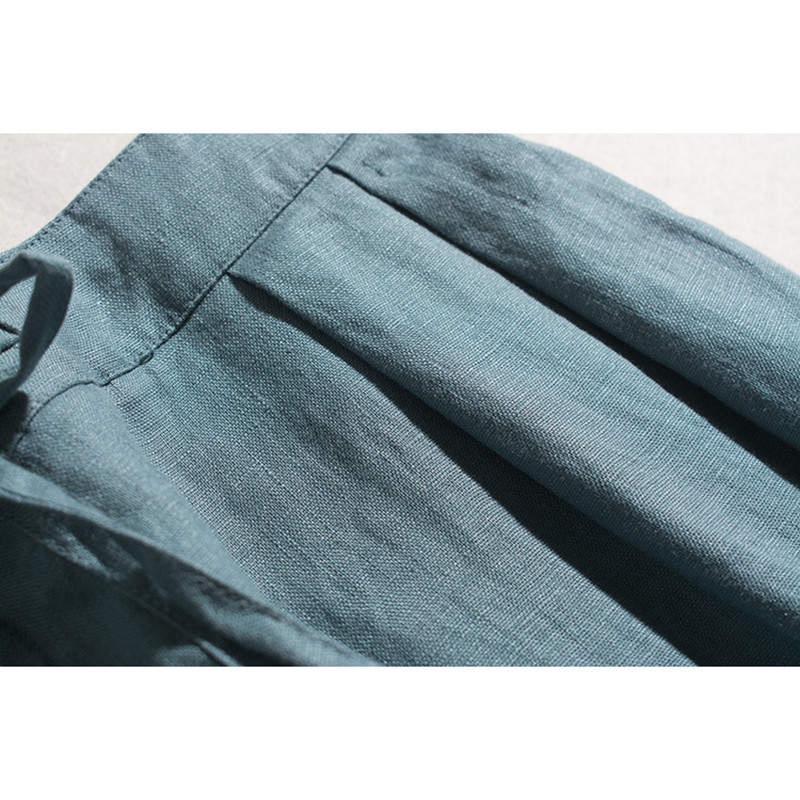 9分丈リネンパンツ　ゆとりゴムウエストリネンパンツ　4色　フリーサイズ　L679