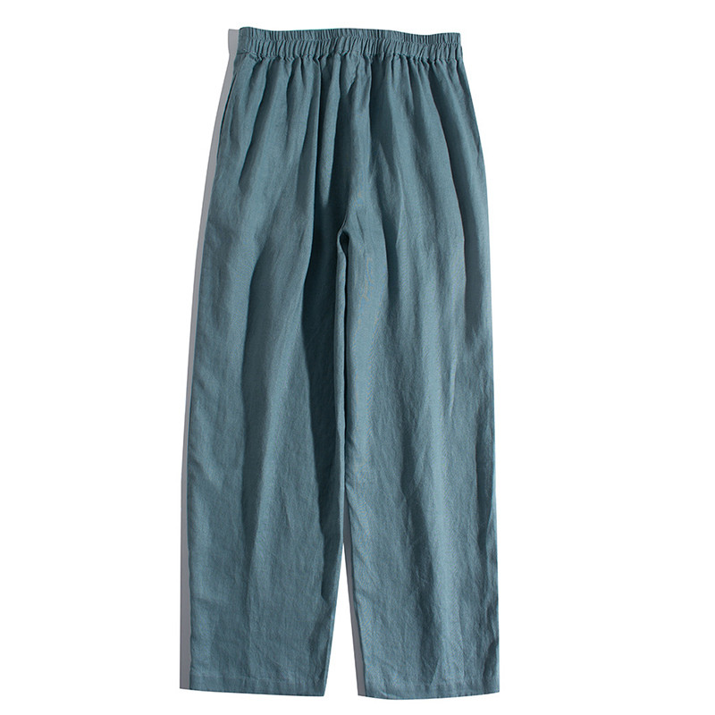 9分丈リネンパンツ　ゆとりゴムウエストリネンパンツ　4色　フリーサイズ　L679