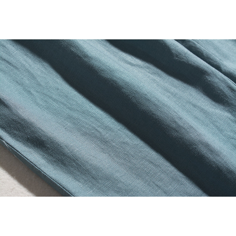 9分丈リネンパンツ　ゆとりゴムウエストリネンパンツ　4色　フリーサイズ　L679