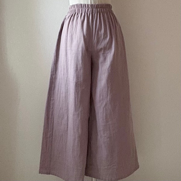 【値下げしました】ダブルガーゼ　ワイドパンツ（ピンクグレー）　〜ふわふわ柔らか　国産ガーゼ・綿100%〜 2枚目の画像