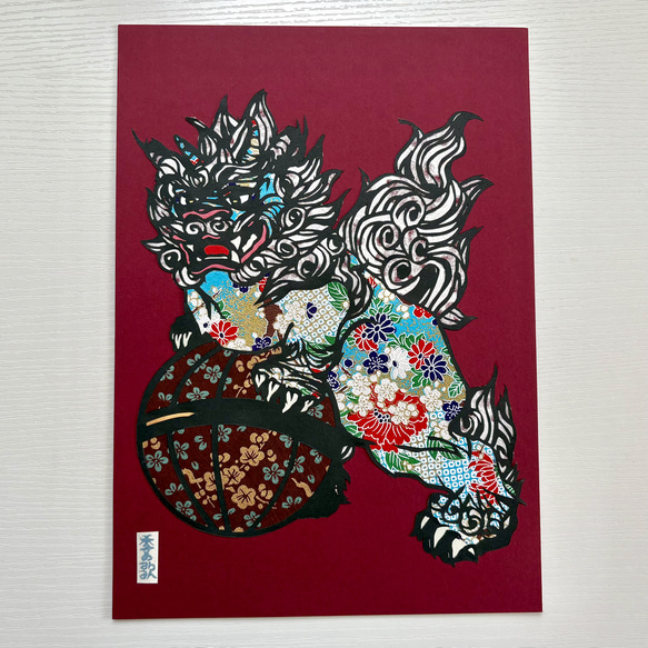 切り絵”和好み”【冬・唐獅子牡丹】 切り絵 手づくり和雑貨 紙工房季の