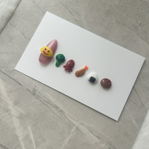 3Dネイルパーツ お弁当ネイルパーツ 6種セット（オムライス・タコ