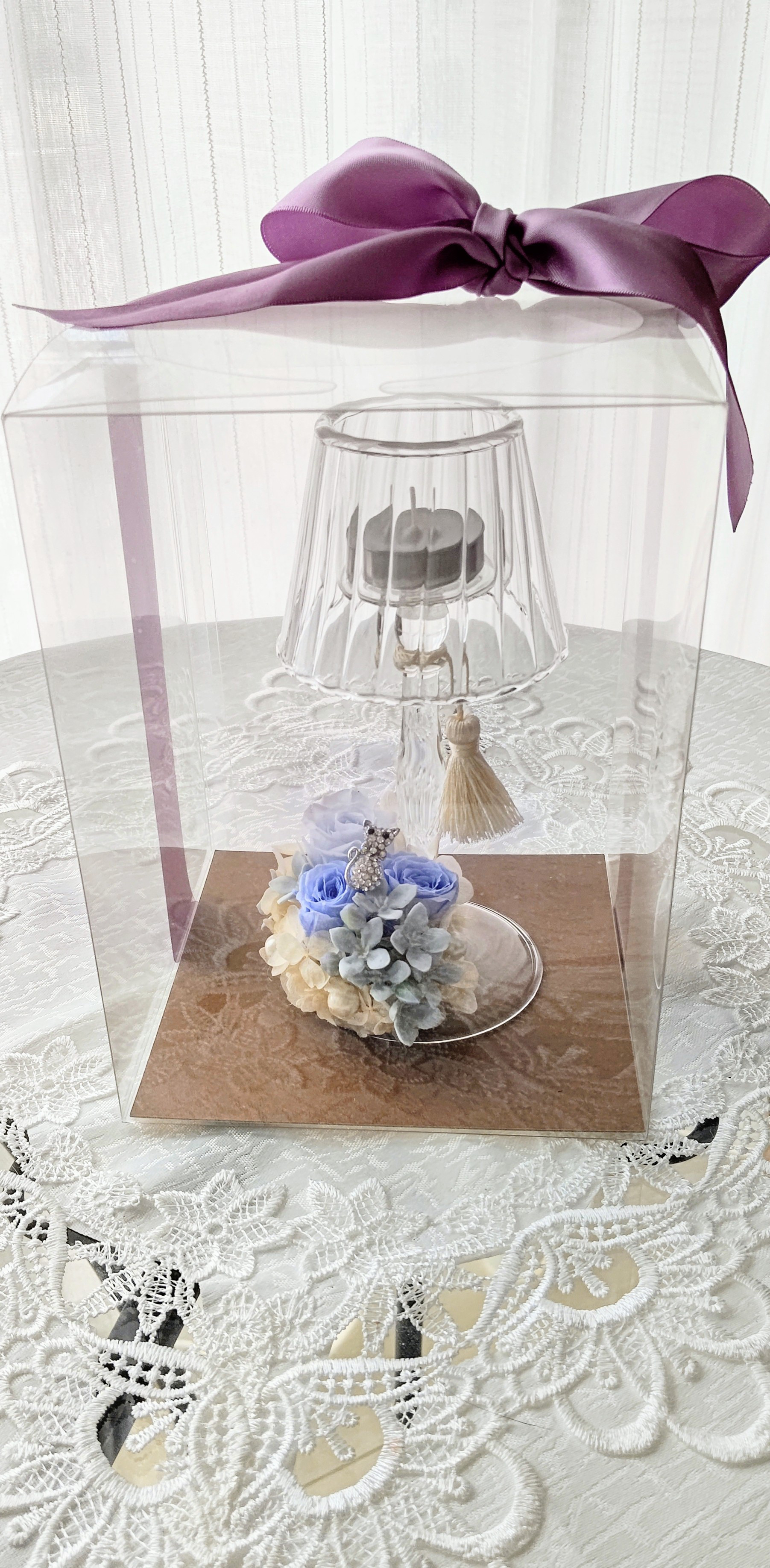 ～癒しの花ランプシェ一ドホルダー～プリザーブドフラワー＆アーティフィシャルフラワー DULTONグラスキャンドルホルダー