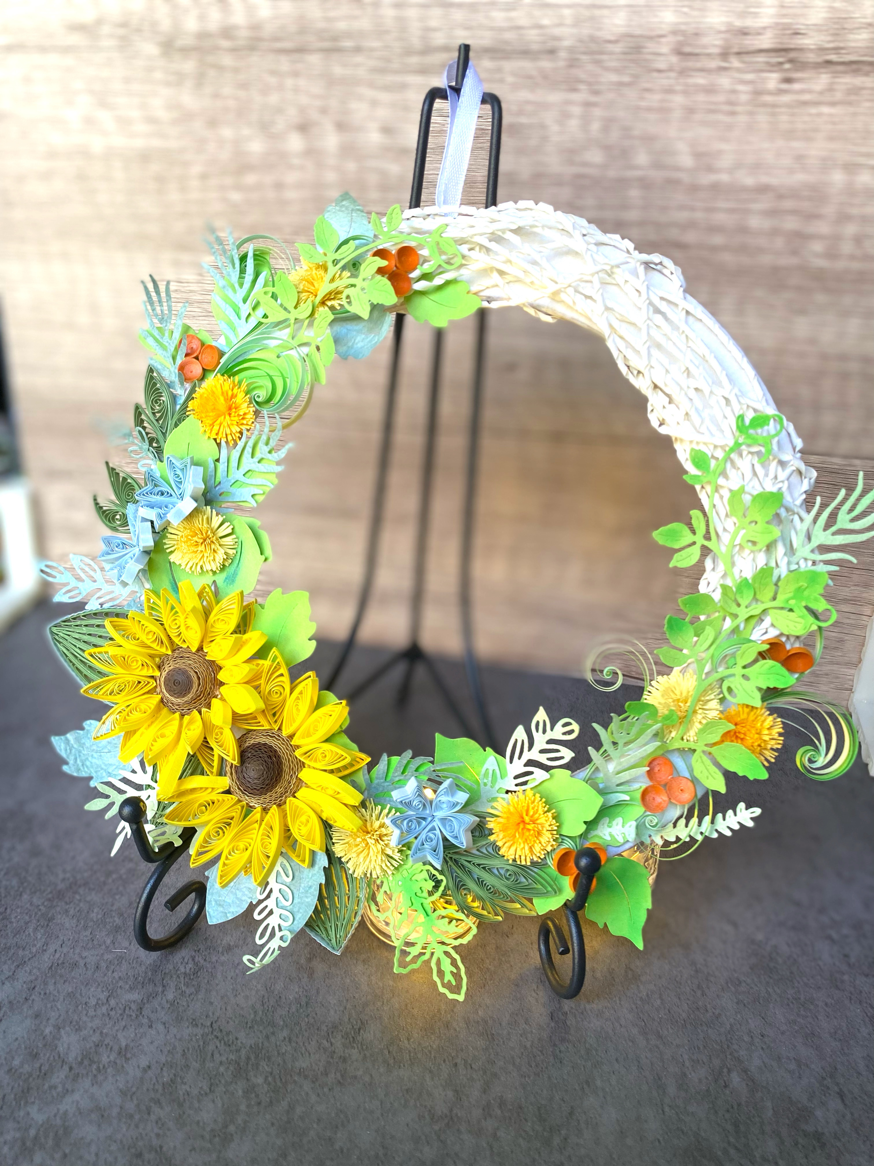 全て紙でできてる★ペーパークイリング★ひまわりのリース