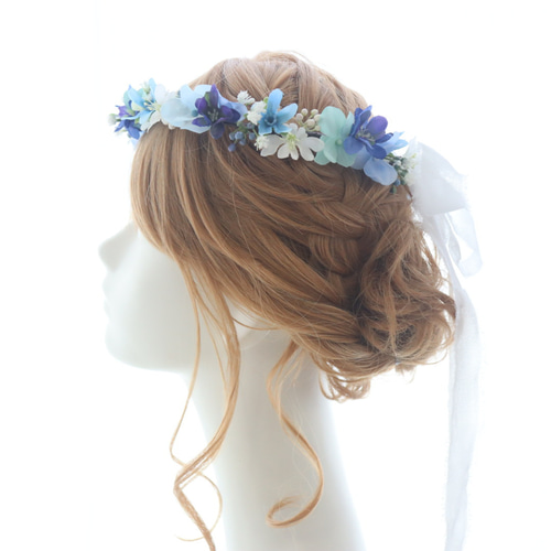 【R/EN○R】花冠 オーダー品 ウェディング 花冠＊サムシングブルー 水色グラデーションの花かんむり ヘッド