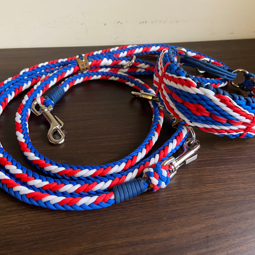 パラコードリード　ユニオンジャック 　№060 パラコードユニオンジャック(イギリス国旗)幅広首輪＋ハンズフリー