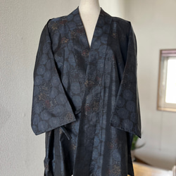 大島紬 着物リメイク 作務衣 古典花模様 横双 和のお洒落上衣