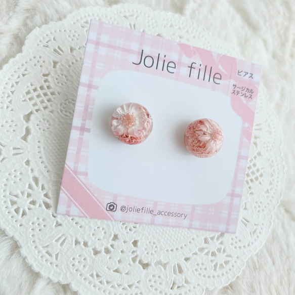 【コーラルピンク】スターフラワーとかすみ草の一粒ピアス 3枚目の画像