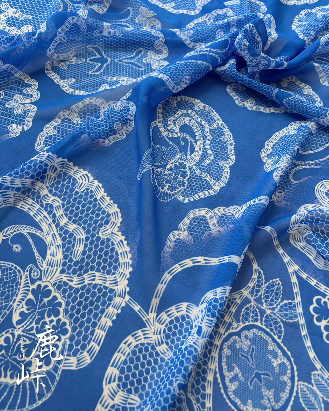 脳柄スカーフ Botanical Cortex – 藍 / Indigo Jelly(白ライン×藍)