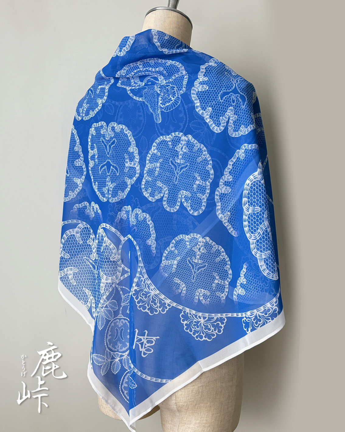 脳柄スカーフ Botanical Cortex – 藍 / Indigo Jelly(白ライン×藍)