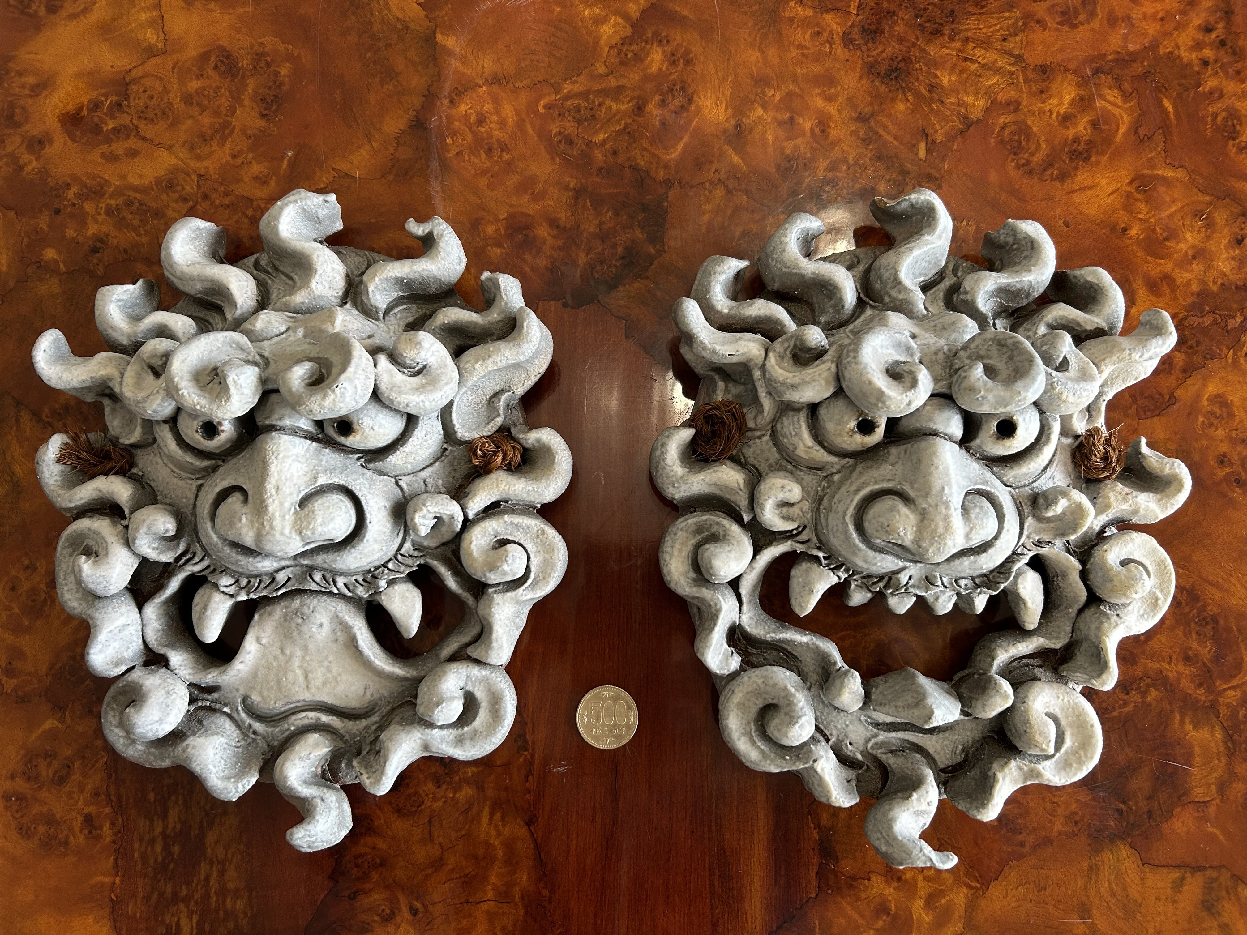 白釉面シーサー阿吽一対