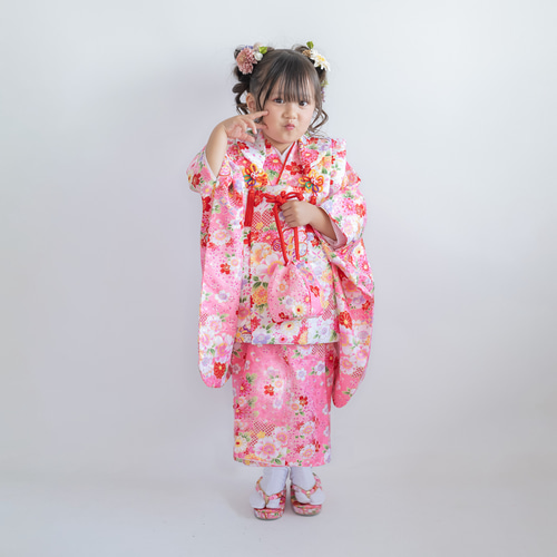 七五三3歳/7歳髪飾りP】人気の髪型お団子ツインヘアアレンジ/小学生