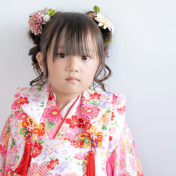 七五三3歳/7歳髪飾りP】人気の髪型お団子ツインヘアアレンジ/小学生