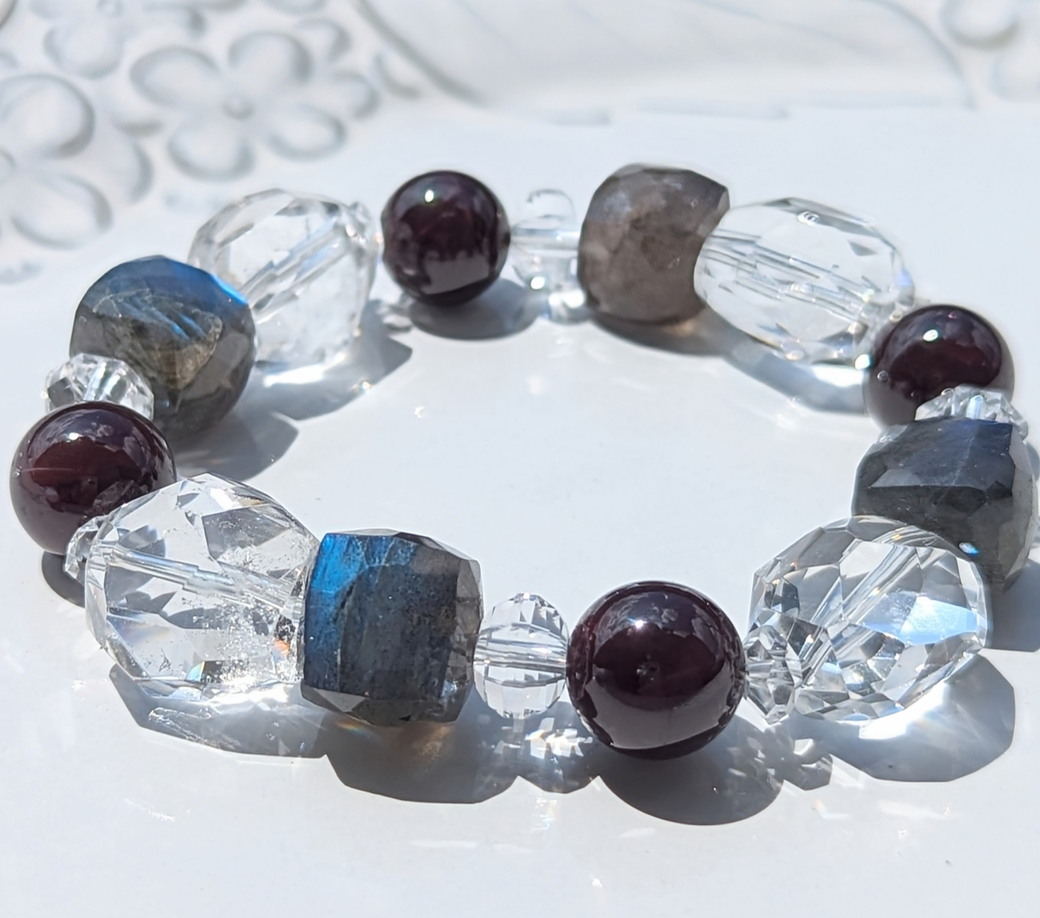 ✨成就、目標達成、夢の実現に✨スターガーネット&ラブラドライト&クリアクォーツのブレスレット✨