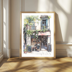 フランスの街角に佇むパン屋 水彩画アート｜ヨーロッパの風景