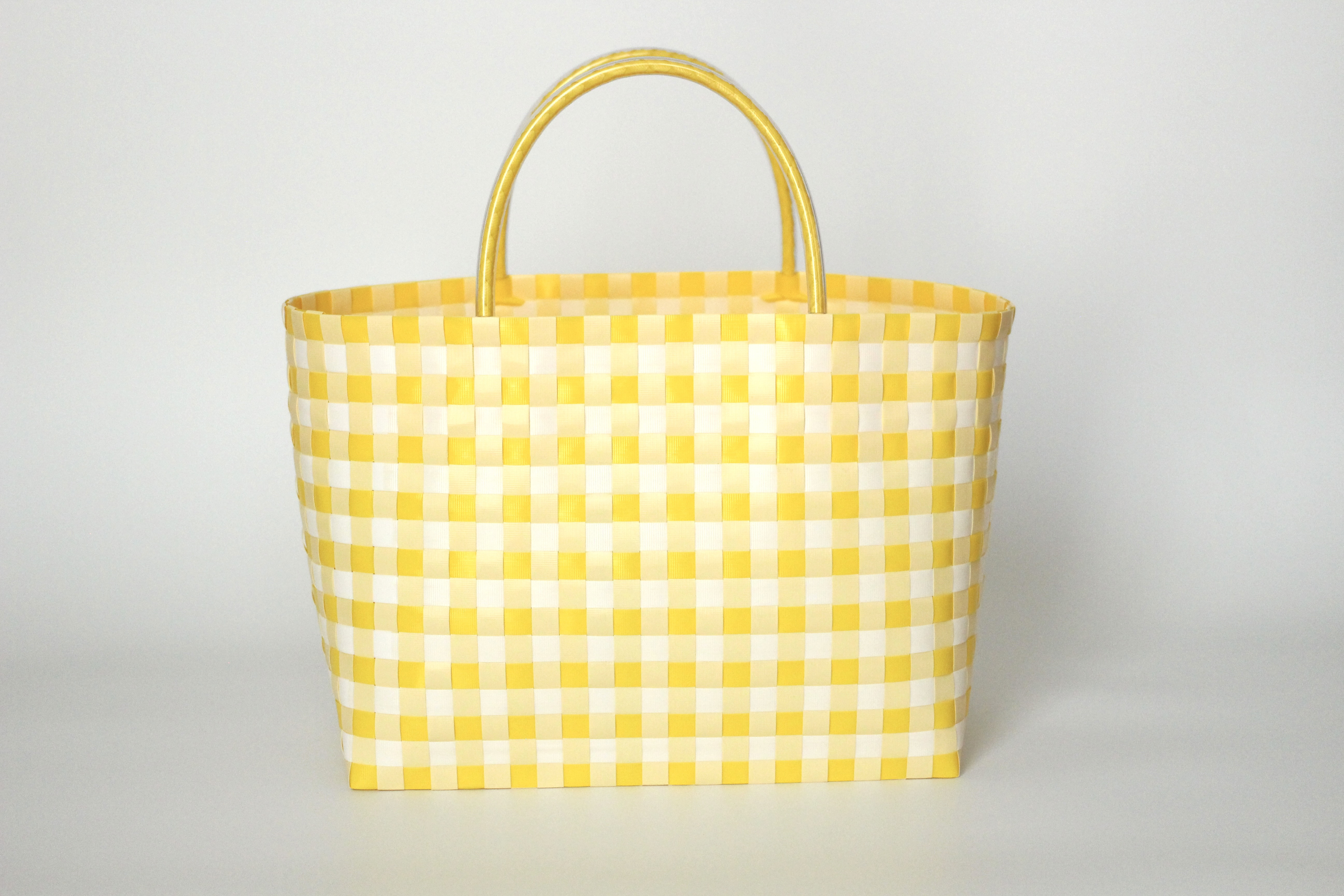 Citron Gingham (Marche)｜シトロンギンガムの手編みプラカゴ（PPバンド）