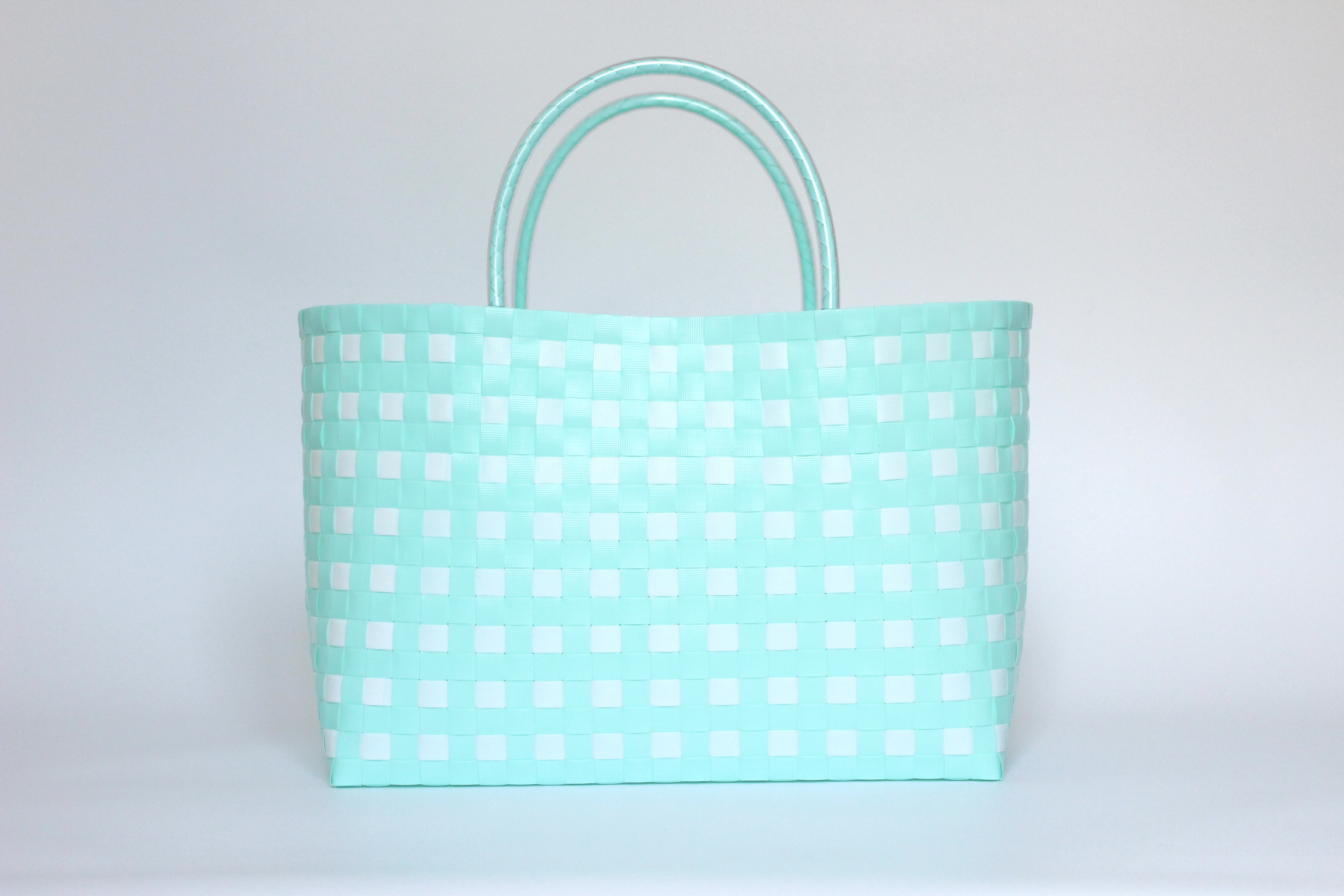 Mint Gingham (Marche)｜ミントギンガムの手編みプラカゴ（PPバンド