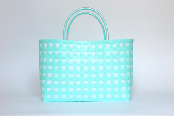 Mint Gingham (Marche)｜ミントギンガムの手編みプラカゴ（PPバンド