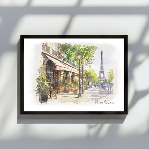 A4 パリの街並み 水彩画アート フランスの風景｜ヨーロッパ
