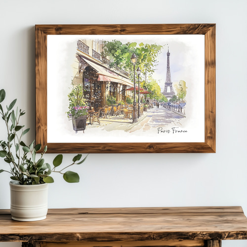 A4 パリの街並み 水彩画アート フランスの風景｜ヨーロッパ