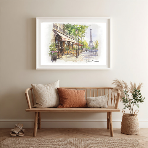 A4 パリの街並み 水彩画アート フランスの風景｜ヨーロッパアート