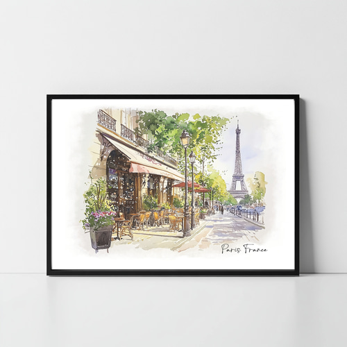 A4 パリの街並み 水彩画アート フランスの風景｜ヨーロッパ