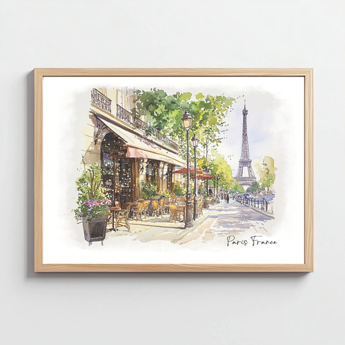 A4 パリの街並み 水彩画アート フランスの風景｜ヨーロッパアート