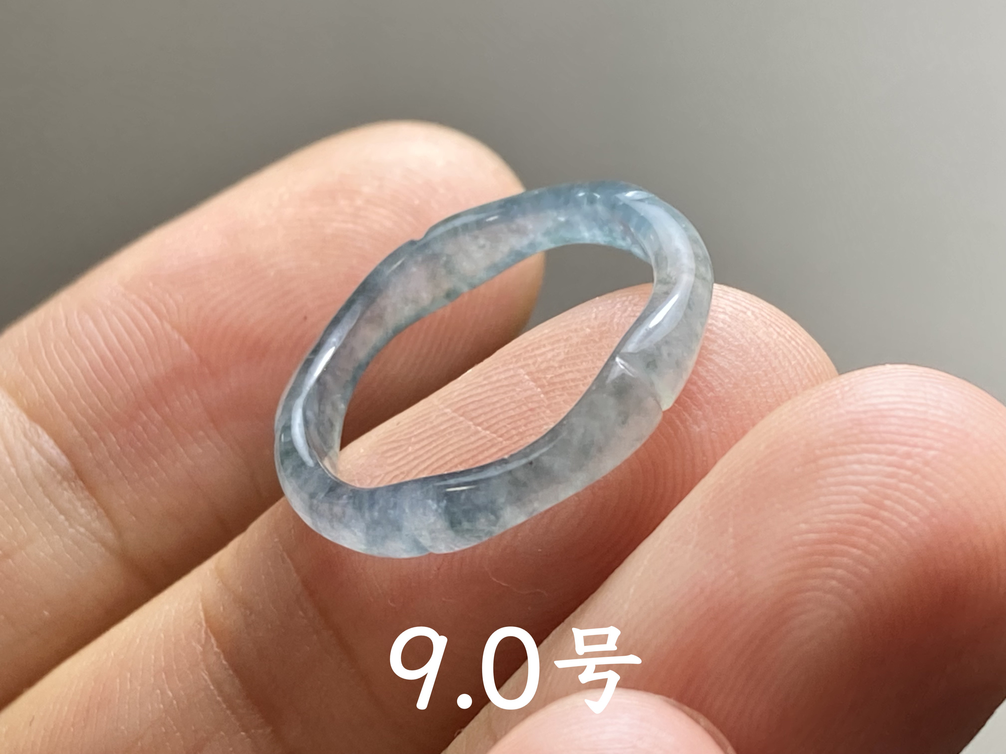 L13-50 ピンキーリング 高氷種 竹節 リング 水色飃藍花 9.0号 グアテマラ産 A貨 本翡翠 くりぬき