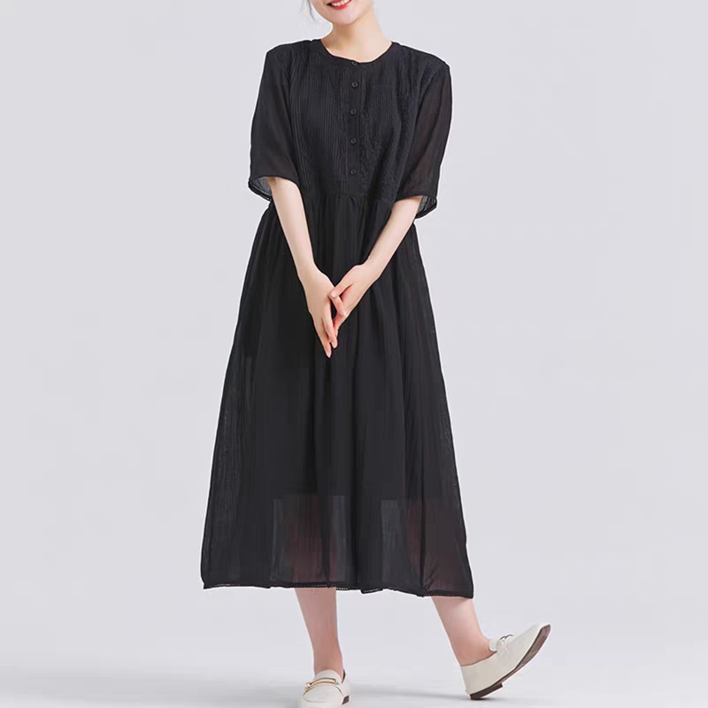 大人の涼をまとうシアーなラミーリネン♪ピンタック切り替えワンピース