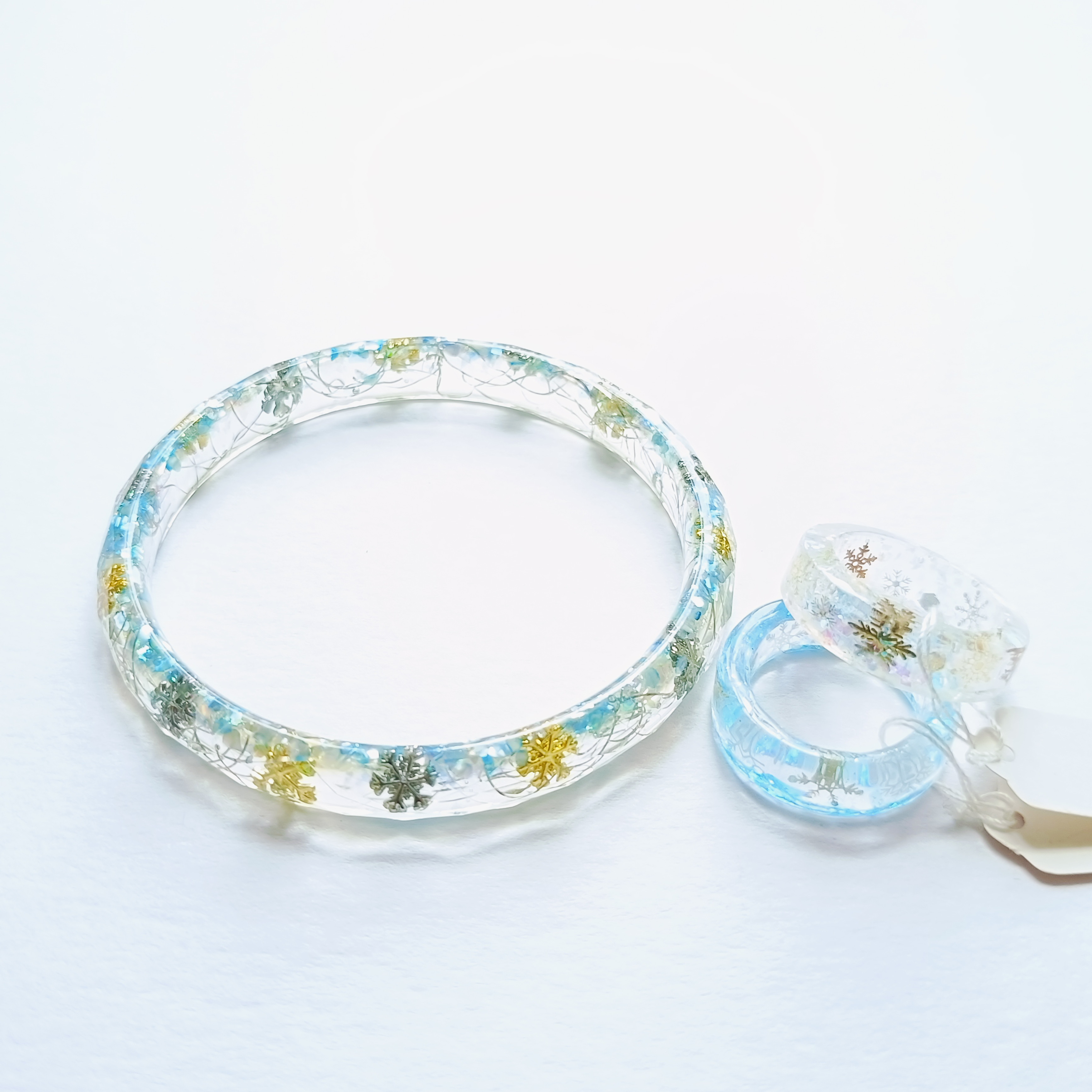 5周年記念　福袋SALE　〜雪の結晶JEWEL3点セット〜　雪　スノーマン　冬　紫陽花　氷　透明　クリア　レジン　花　夏