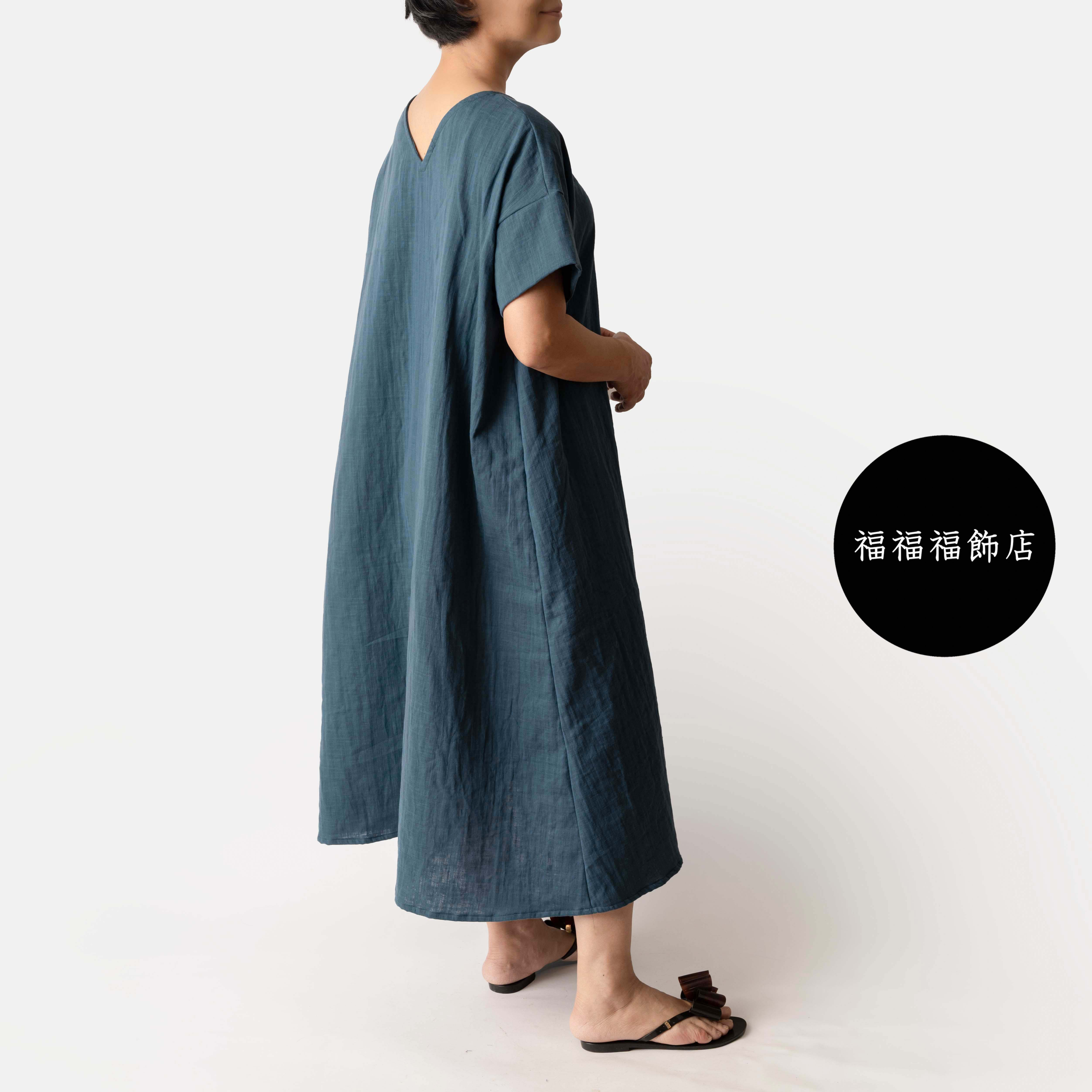 【ダブルガーゼのワンピース】 ピーコックブルー