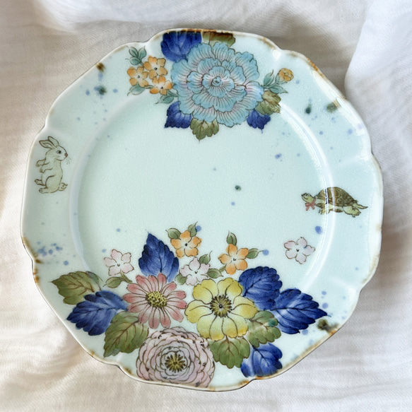 ❤️チコロット❤️すべて手描き❤️染付け❤️メイン皿❤️ワンプレート❤️童話❤️うさぎとかめ❤️ずしっと重め❤️大皿 2枚目の画像