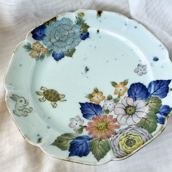 ❤️チコロット❤️すべて手描き❤️染付け❤️メイン皿❤️ワンプレート❤️童話❤️うさぎとかめ❤️ずしっと重め❤️大皿 1枚目の画像